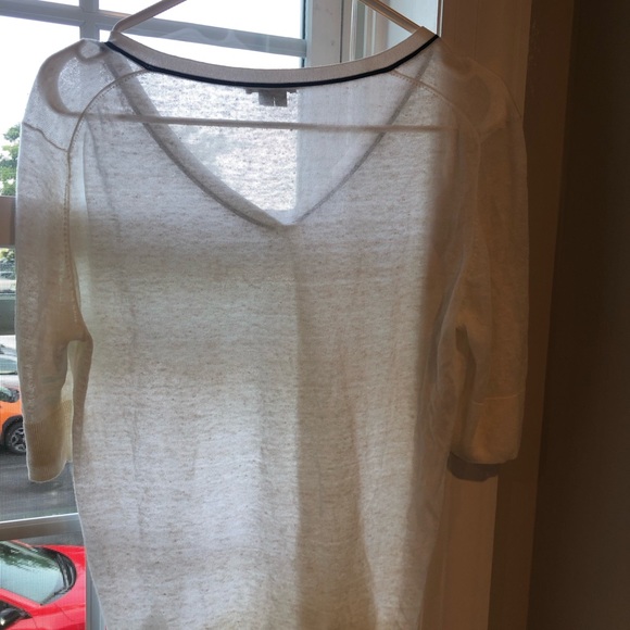 Theory Breathable Linen Viscose Blend White Stripe V Neck Short Sleeve T… - Picture 7 of 7